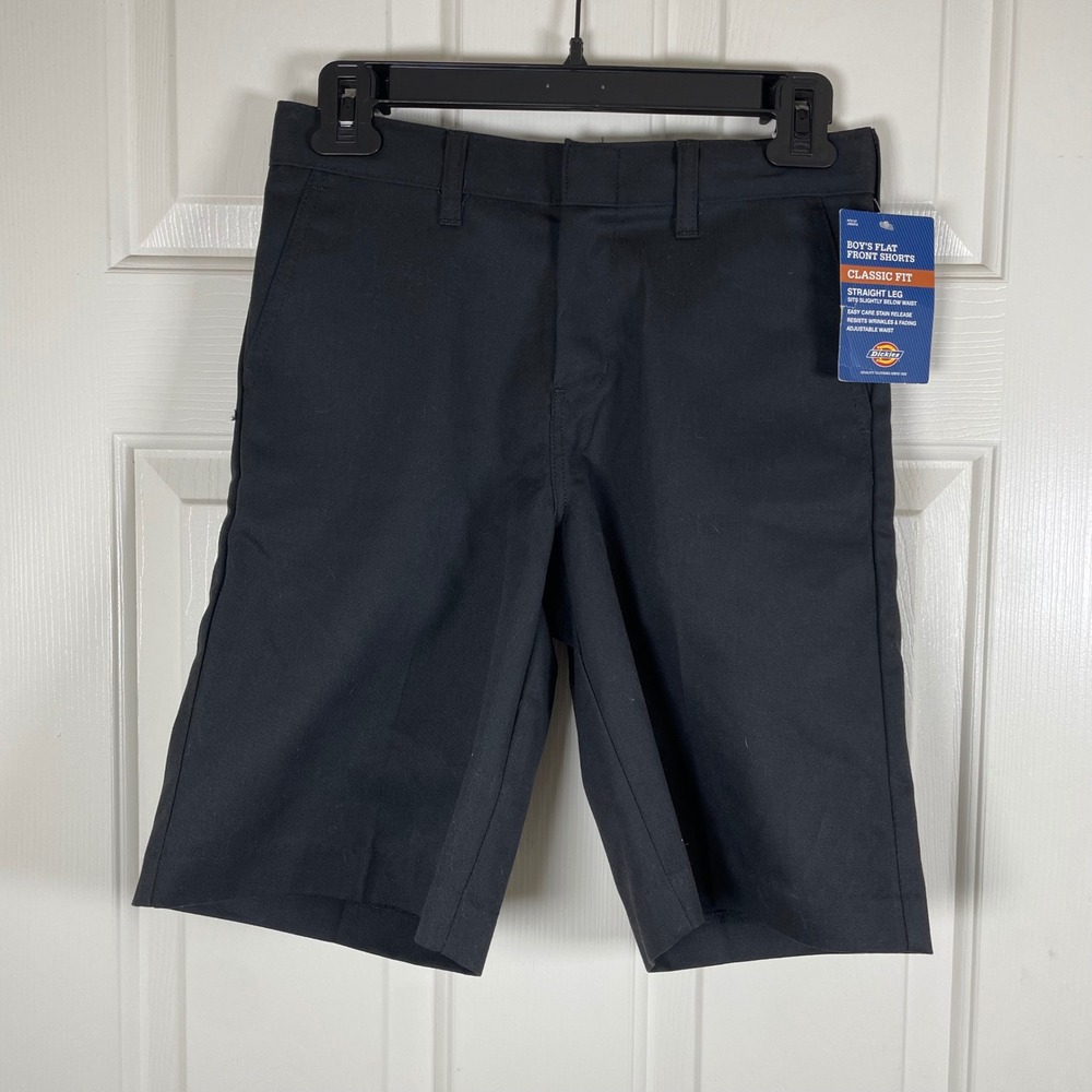 Dickies Boys Black Flat Front Shorts Classic Fit Straight Leg 12 New With Tags - Picture 2 of 7